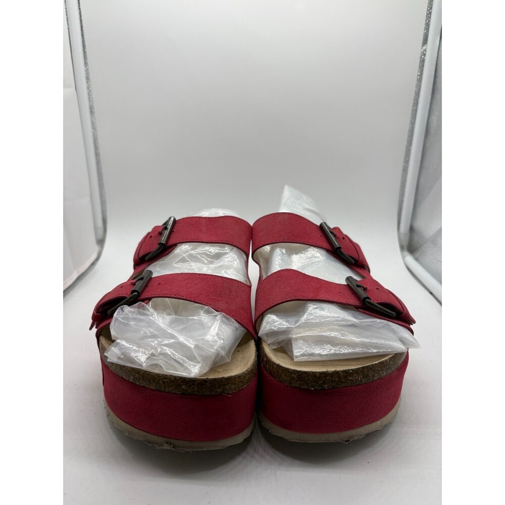 Altard State Serenna Cork Platform Sandals Womens 8.5 M Red Faux Suede Slip On